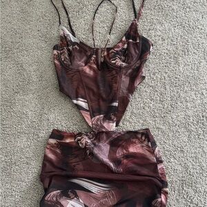 WHITE FOX BOUTIQUE medium brown Made For You corset top and matching skirt SET
